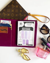 Load image into Gallery viewer, purple passport cover, leather passport cover, faux leather, passport holder, gale and co trinidad, made in trinidad and tobago, caribbean designer, luxury stationery, travel accessories, travel organiser
