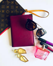 Load image into Gallery viewer, purple passport cover, leather passport cover, faux leather, passport holder, gale and co trinidad, made in trinidad and tobago, caribbean designer, luxury stationery, travel accessories, travel organiser