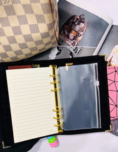 Carregar imagem no visualizador da galeria, pink and black a6 planner, personal planner, plannerbabe, planner agenda, gale and co trinidad, made in trinidad and tobago, planner babe, luxury planners, planner accessories, faux leather planner, vegan leather brand, vegan leather planner, caribbean designer, stationery supplies, luxury stationery