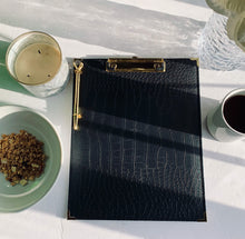 Cargar imagen en el visor de la galería, black clipboard, made in trinidad, caribbean brand, black key holder, key purse, black vegan leather passport holder, gale and co trinidad, vegan leather products, planner essentials, office supplies, stationery accessories, luxury planners, luxury accessories