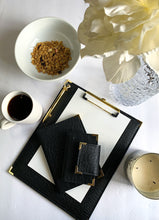 Cargar imagen en el visor de la galería, black clipboard, made in trinidad, caribbean brand, black key holder, key purse, black vegan leather passport holder, gale and co trinidad, vegan leather products, planner essentials, office supplies, stationery accessories, luxury planners, luxury accessories