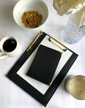 Cargar imagen en el visor de la galería, black clipboard, made in trinidad, caribbean brand, black key holder, key purse, black vegan leather passport holder, gale and co trinidad, vegan leather products, planner essentials, office supplies, stationery accessories, luxury planners, luxury accessories