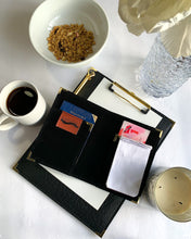 Cargar imagen en el visor de la galería, black clipboard, made in trinidad, caribbean brand, black key holder, key purse, black vegan leather passport holder, gale and co trinidad, vegan leather products, planner essentials, office supplies, stationery accessories, luxury planners, luxury accessories