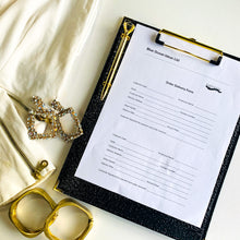 Load image into Gallery viewer, black clipboard, executive clipboard, vegan leather brand, vegan leather products, black crocodile leather, gale and co trinidad, made in trinidad and tobago, caribbean designer, luxury stationery, female entrepreneur, office supplies