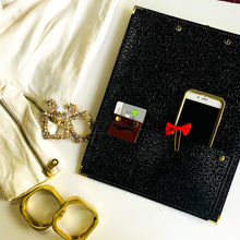 Load image into Gallery viewer, black clipboard, executive clipboard, vegan leather brand, vegan leather products, black crocodile leather, gale and co trinidad, made in trinidad and tobago, caribbean designer, luxury stationery, female entrepreneur, office supplies