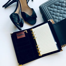 Carregar imagem no visualizador da galeria, black a6 planner, personal planner, plannerbabe, planner agenda, gale and co trinidad, made in trinidad and tobago, planner babe, luxury planners, planner accessories, faux leather planner, vegan leather brand, vegan leather planner, caribbean designer, stationery supplies, luxury stationery