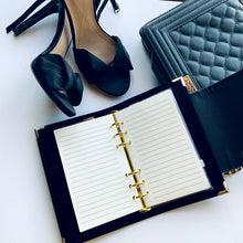 Carregar imagem no visualizador da galeria, black a6 planner, personal planner, plannerbabe, planner agenda, gale and co trinidad, made in trinidad and tobago, planner babe, luxury planners, planner accessories, faux leather planner, vegan leather brand, vegan leather planner, caribbean designer, stationery supplies, luxury stationery
