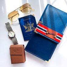 Carregar imagem no visualizador da galeria, blue passport cover, passport holder men's passport cover, gale and co trinidad, made in trinidad and tobago, luxury stationery, office supplies, planner accessories, vegan leather brand, faux leather goods, travel organisation, travel accessories.