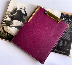 purple ostrich leather, clipboard, gale and co trinidad, made in trinidad, luxury stationery