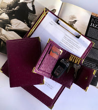Load image into Gallery viewer, purple ostrich leather, key purse, key holder, passport cover, passport holder, clipboard, gale and co trinidad, made in trinidad
