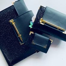 Load image into Gallery viewer, black document carrier, budget binder, luxury planner, luxury stationery, gale and co trinidad, made in trinidad and tobago, caribbean designer, planner agenda, faux leather planner, vegan leather brand, 6 ring keyholder, key purse
