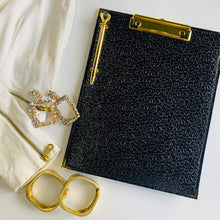 Load image into Gallery viewer, black clipboard, executive clipboard, vegan leather brand, vegan leather products, black crocodile leather, gale and co trinidad, made in trinidad and tobago, caribbean designer, luxury stationery, female entrepreneur, office supplies
