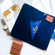 Carregar imagem no visualizador da galeria, blue passport cover, passport holder men&#39;s passport cover, gale and co trinidad, made in trinidad and tobago, luxury stationery, office supplies, planner accessories, vegan leather brand, faux leather goods, travel organisation, travel accessories.
